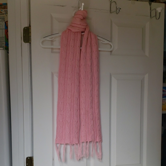 unbranded Accessories - Light Pink Scarf with Ribbed Texture and Fringes